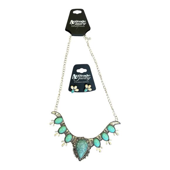 Montana Silversmiths Attitude Jewelry Earrings And Necklace Silver & Turquoise - Picture 1 of 10